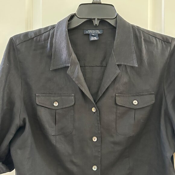 Jones New York Signature XL Black 100% Linen Button Down Shirt With Roll Tab Sle - Picture 4 of 6